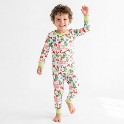 Merry Christmas Santa Hat Bamboo Long Sleeve Pajama Set