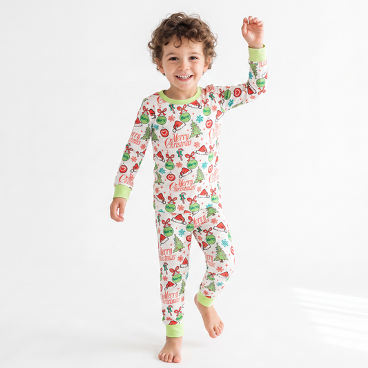 Merry Christmas Santa Hat Bamboo Long Sleeve Pajama Set