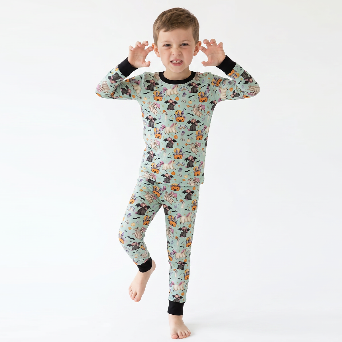 Ensemble de pyjama à manches longues à manches longues en bambou à imprimé de football