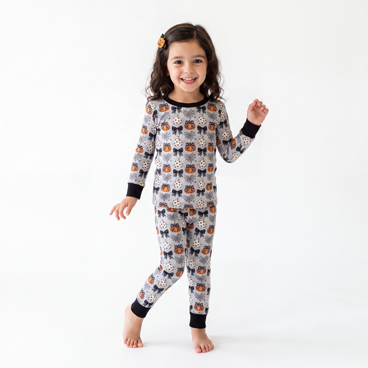 Halloween Pumpkin Bow Bamboo Long Sleeve Pajama Set