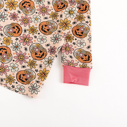 Halloween Pumpkins Flowers Bamboo Long Sleeve Pajama Set