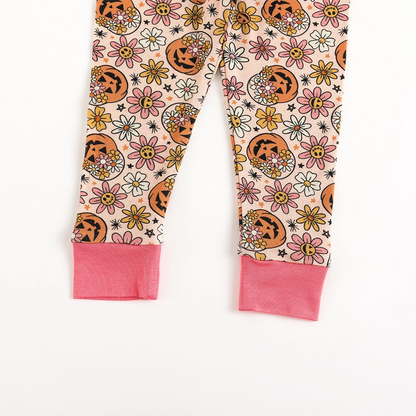 Halloween Pumpkins Flowers Bamboo Long Sleeve Pajama Set