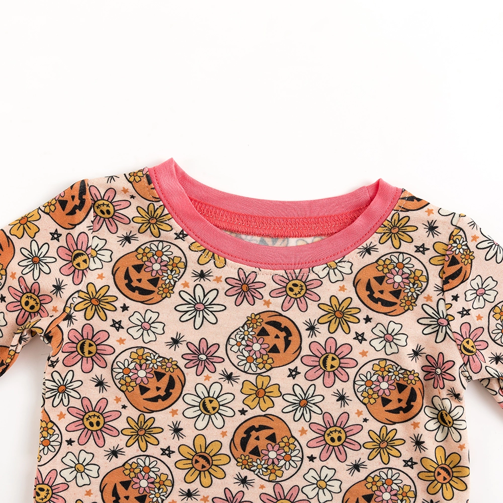 Halloween Pumpkins Flowers Bamboo Long Sleeve Pajama Set