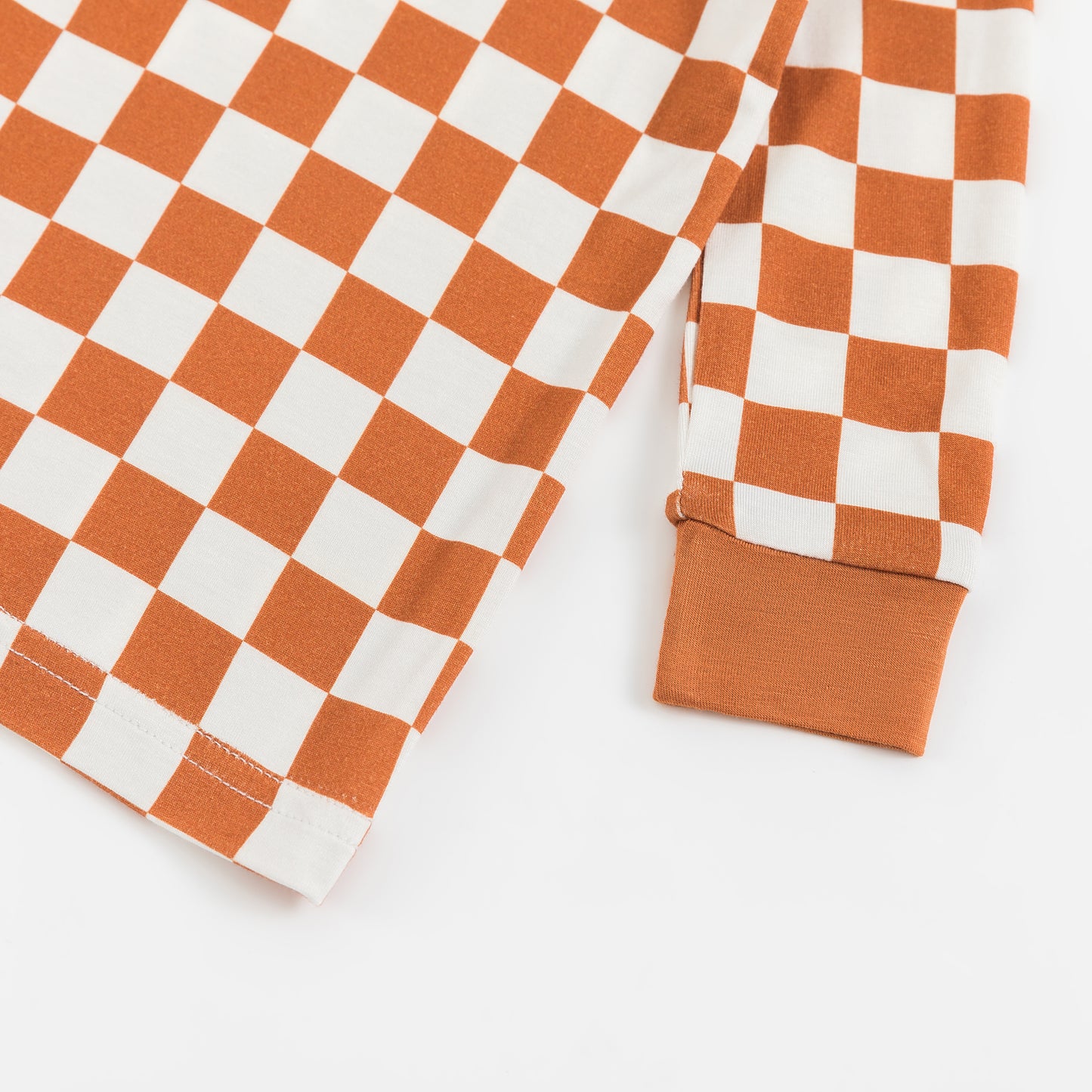 Kids Bamboo Two-Piece Pajama Set Orange Checkerboard