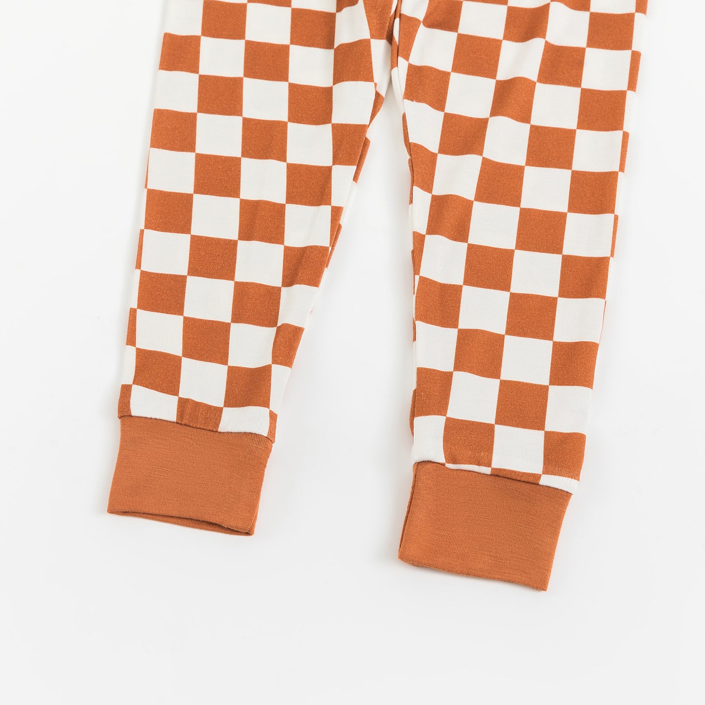 Kids Bamboo Two-Piece Pajama Set Orange Checkerboard