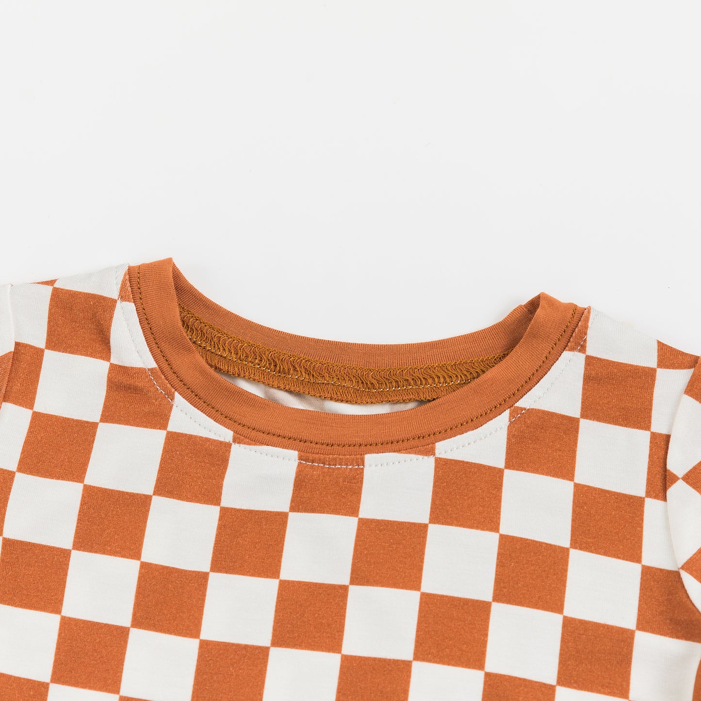 Kids Bamboo Two-Piece Pajama Set Orange Checkerboard