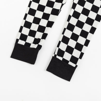 Black and White Checkerboard Kids Bamboo Two-Piece Pajama Set