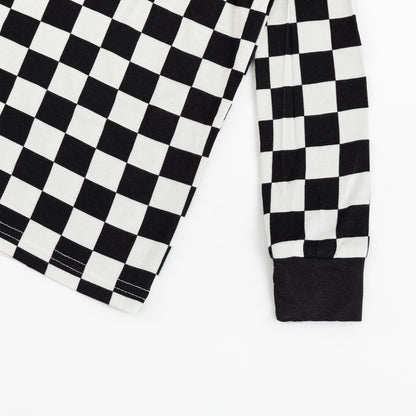 Black and White Checkerboard Kids Bamboo Two-Piece Pajama Set