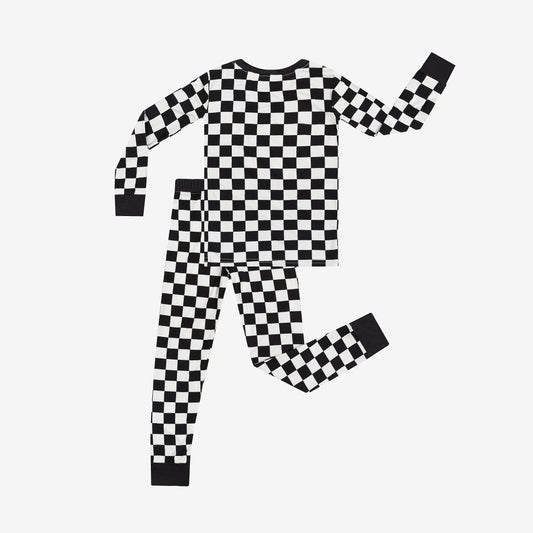 Black and White Checkerboard Kids Bamboo Two-Piece Pajama Set