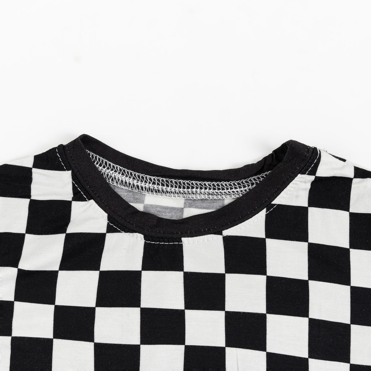 Black and White Checkerboard Kids Bamboo Two-Piece Pajama Set