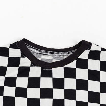 Black and White Checkerboard Kids Bamboo Two-Piece Pajama Set