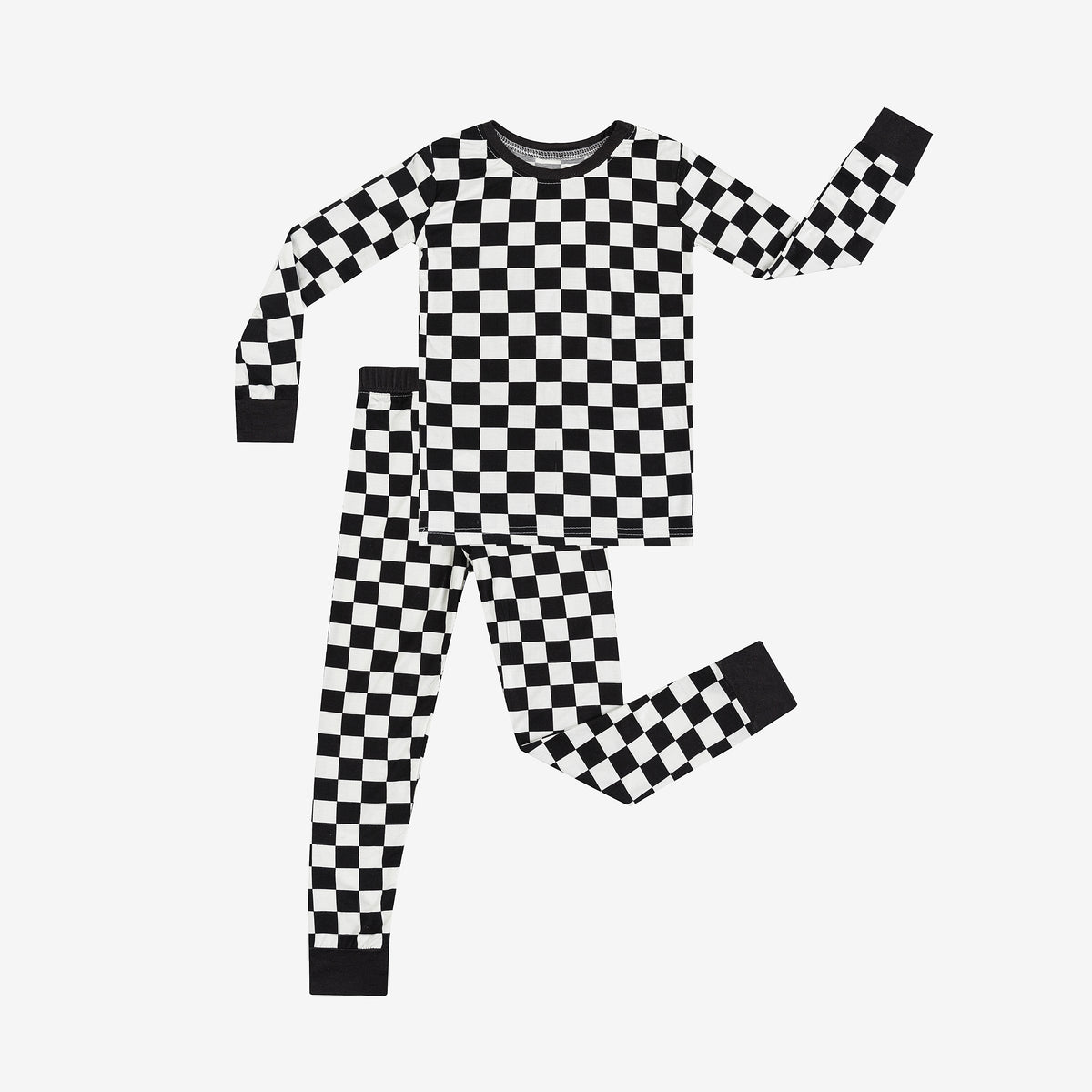 Black and White Checkerboard Kids Bamboo Two-Piece Pajama Set