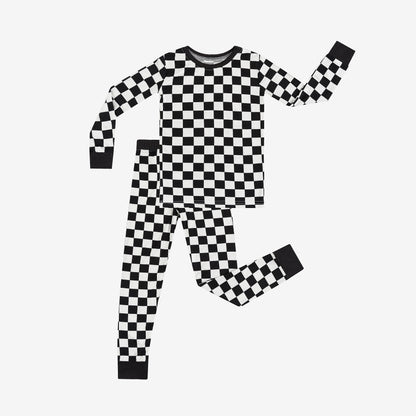 Black and White Checkerboard Kids Bamboo Two-Piece Pajama Set
