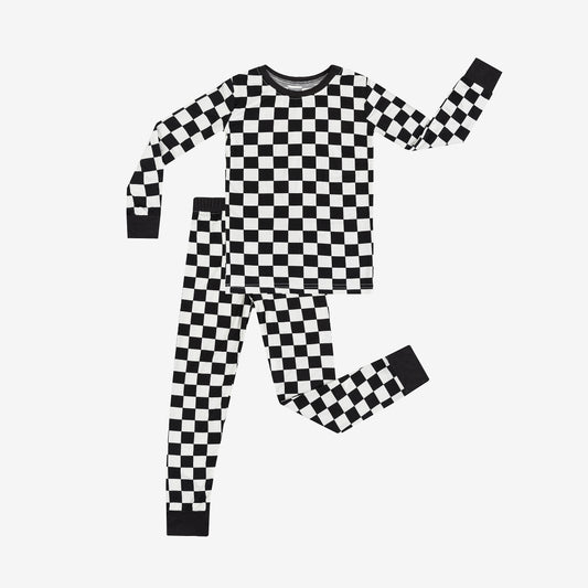 Black and White Checkerboard Kids Bamboo Two-Piece Pajama Set