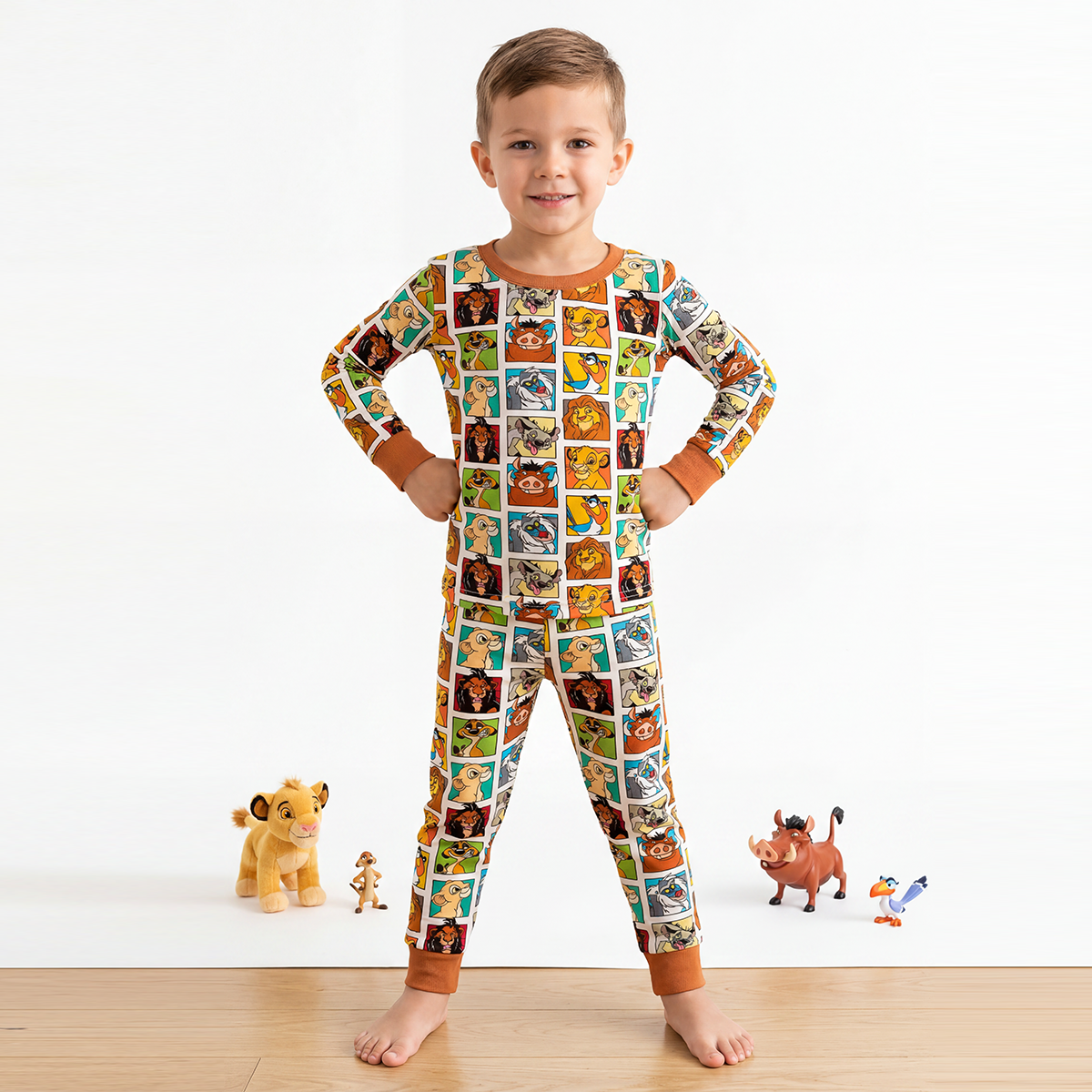 King Lion Brown Kids Bamboo Two-Piece Pajama Set