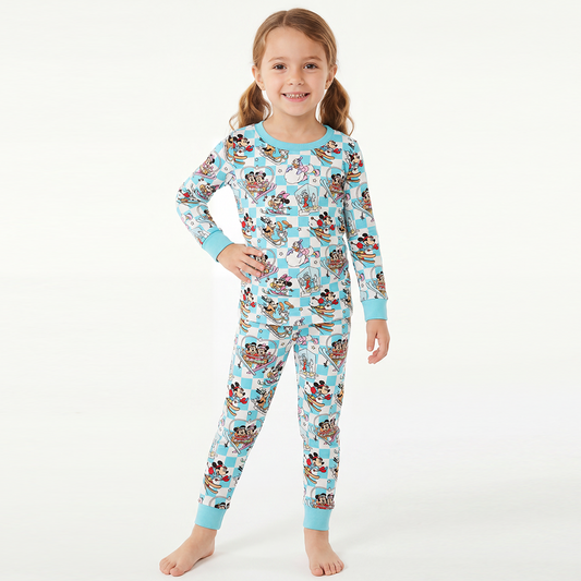 Mouse Skiing Kids Bamboo Two-Piece Pajama Set