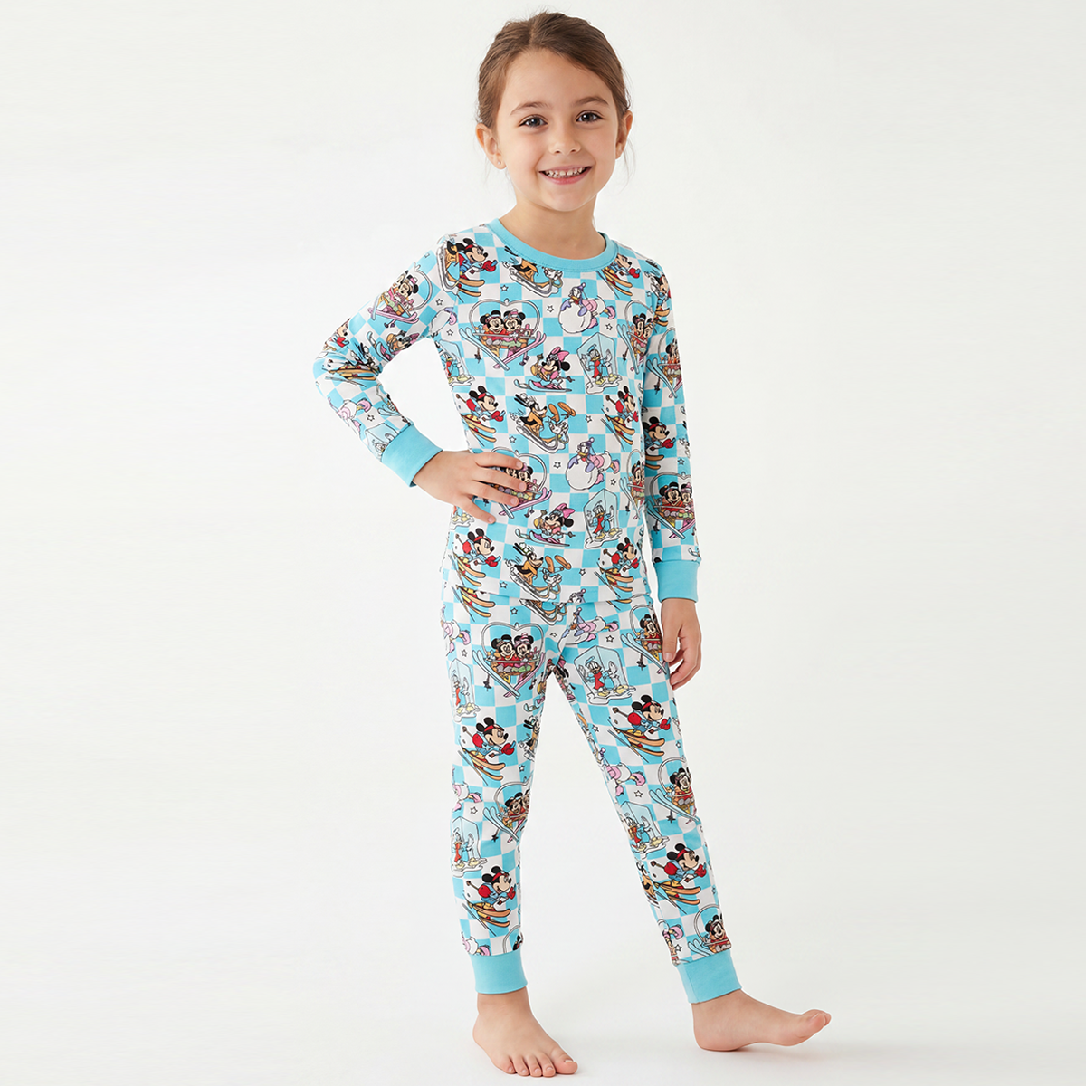 Mouse Skiing Kids Bamboo Two-Piece Pajama Set