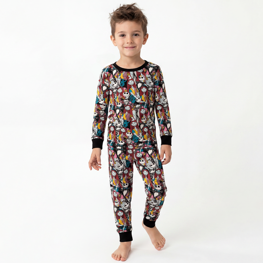 Halloween Grotesque Skeleton King Bamboo Long Sleeve Pajama Set