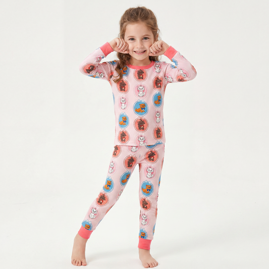 Cute Cat Pink Bamboo Long Sleeve Pajama Set