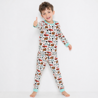Kids Bamboo Two-Piece Pajama Set Cartoon Cars