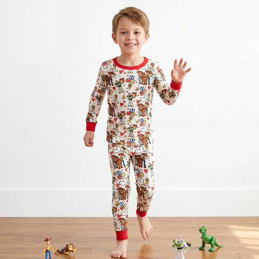 Kids Bamboo Two-Piece Pajama Set Red Buzz Lightyear and Heart Gift