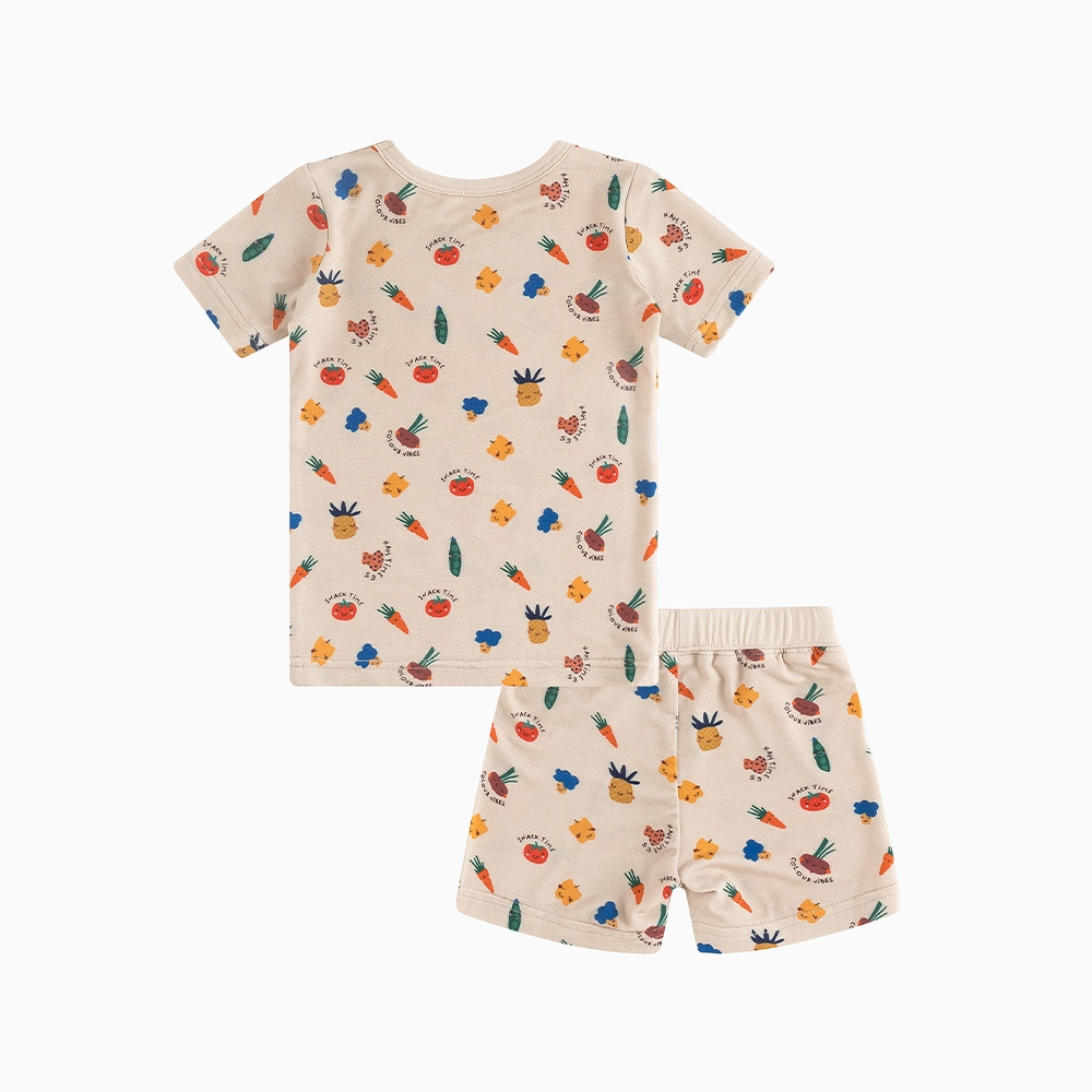 Cartoon Vegetables Bamboo Shorts Kids Pajama Sets