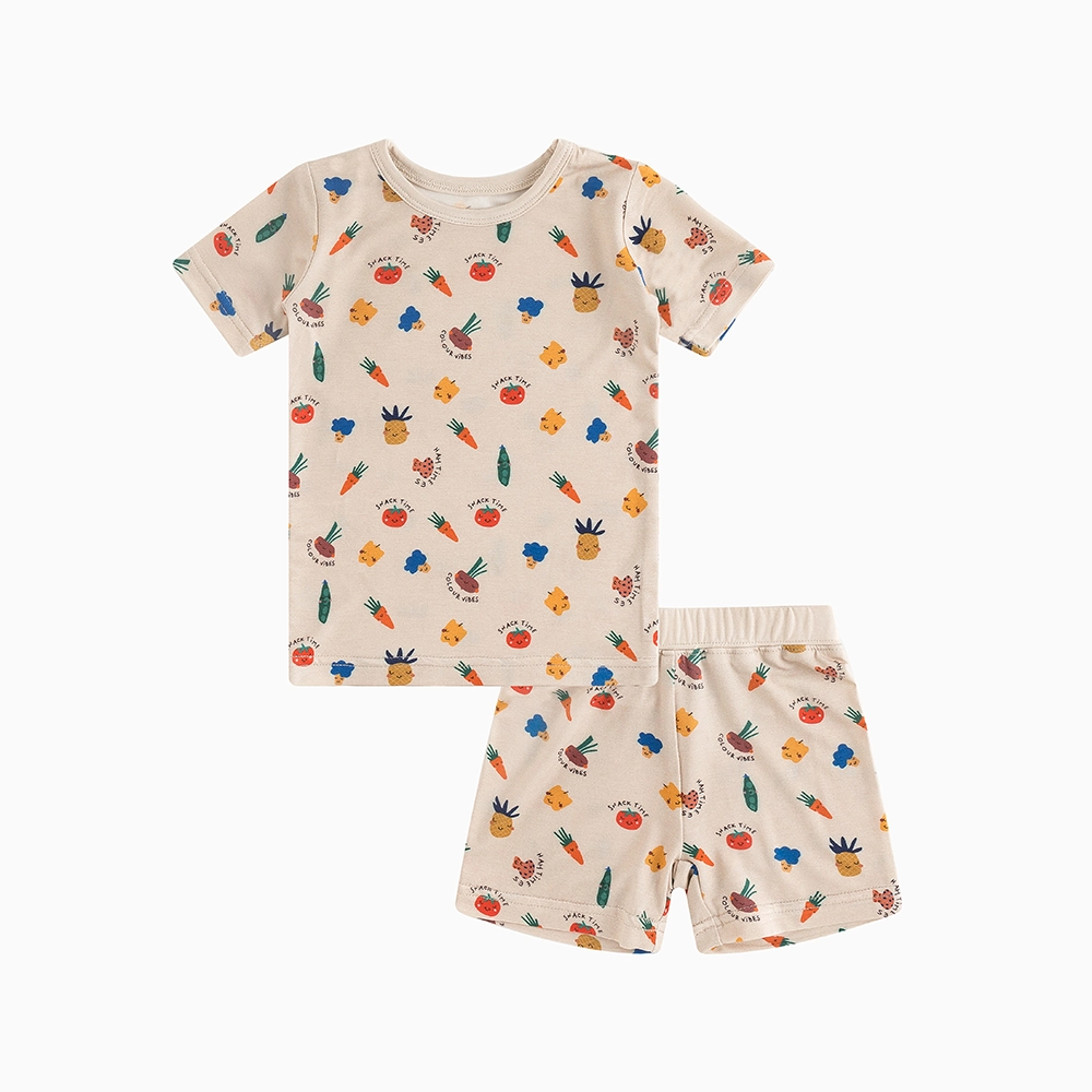 Cartoon Vegetables Bamboo Shorts Kids Pajama Sets