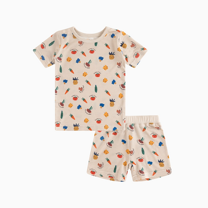 Cartoon Vegetables Bamboo Shorts Kids Pajama Sets