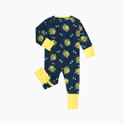 Deep Blue Cartoon Planet Baby Bamboo Zipper Romper