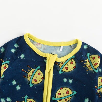Deep Blue Cartoon Planet Baby Bamboo Zipper Romper