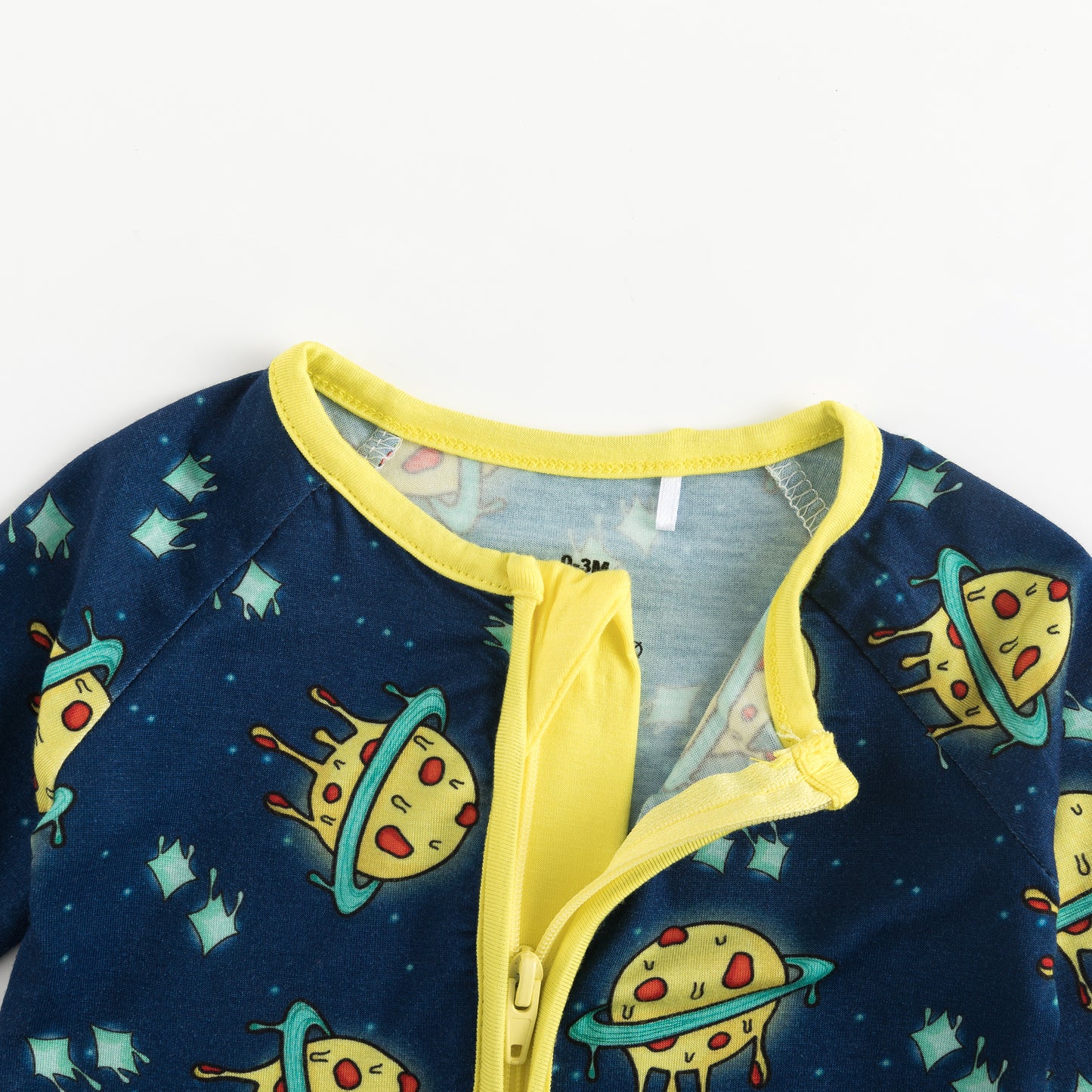 Deep Blue Cartoon Planet Baby Bamboo Zipper Romper