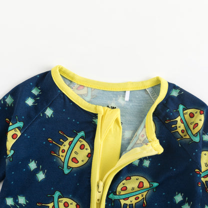 Deep Blue Cartoon Planet Baby Bamboo Zipper Romper