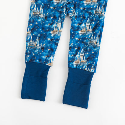 Dark Blue Castle Baby Zip-Up Romper