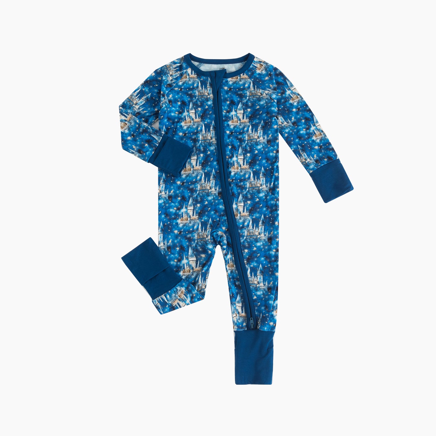 Dark Blue Castle Baby Zip-Up Romper