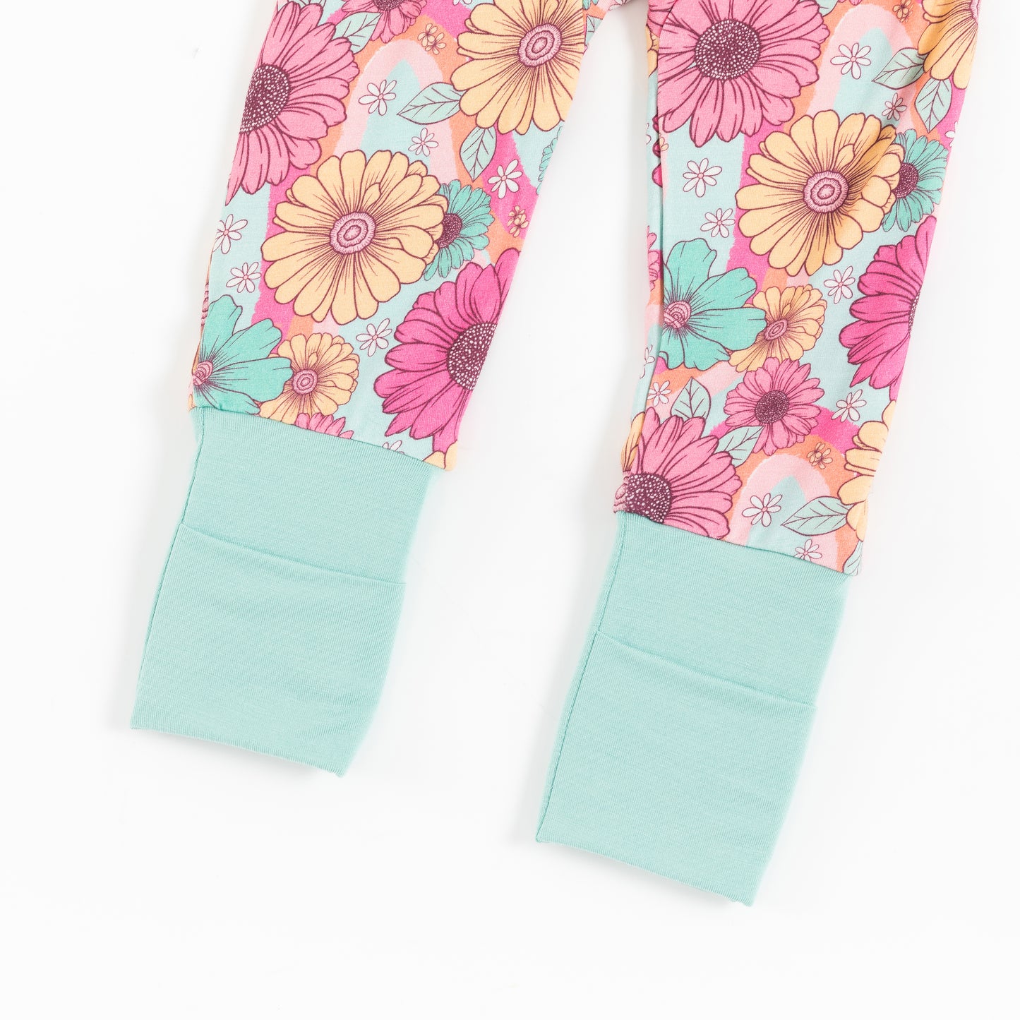Blue Pink Flowers Bloom Bamboo Baby Zipper Romper Pajamas