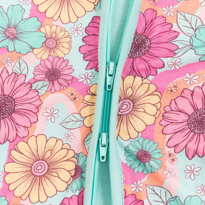 Blue Pink Flowers Bloom Bamboo Baby Zipper Romper Pajamas