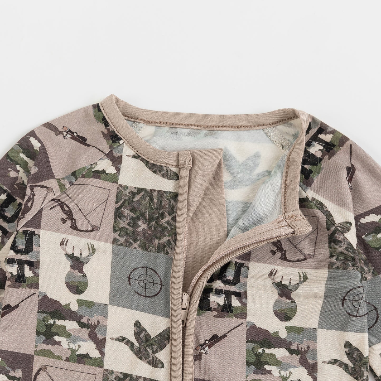 Animal Camouflage Checkerboard Bamboo Zipper Romper Pajamas