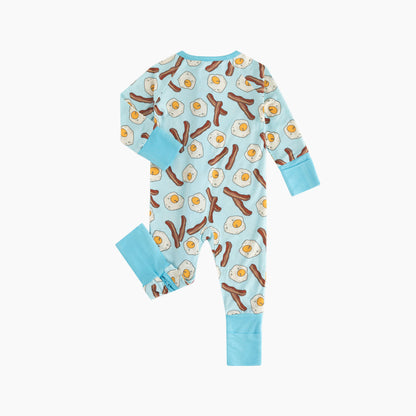 Bacon and Eggs Bamboo Zipper Romper Pajamas