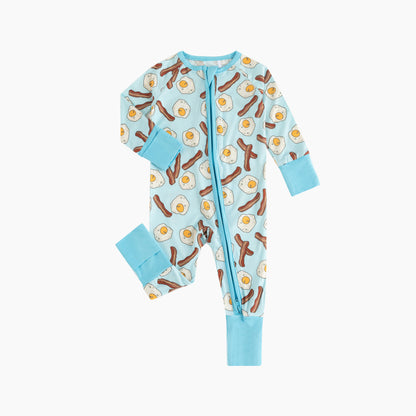 Bacon and Eggs Bamboo Zipper Romper Pajamas