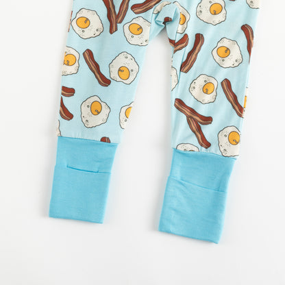 Bacon and Eggs Bamboo Zipper Romper Pajamas