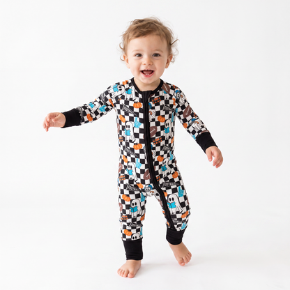 Halloween Ghost Football Baby Bamboo Zipper Romper Pajamas