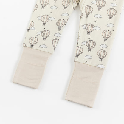 Beige Hot Air Balloons & Clouds Baby Zip-Up Romper
