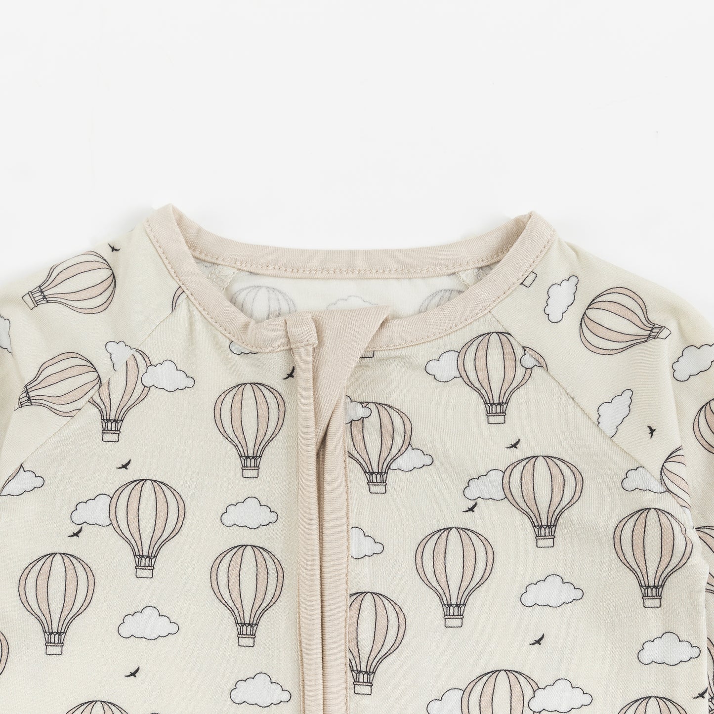 Beige Hot Air Balloons & Clouds Baby Zip-Up Romper