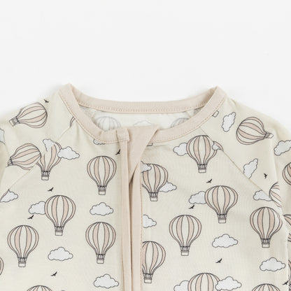 Beige Hot Air Balloons & Clouds Baby Zip-Up Romper