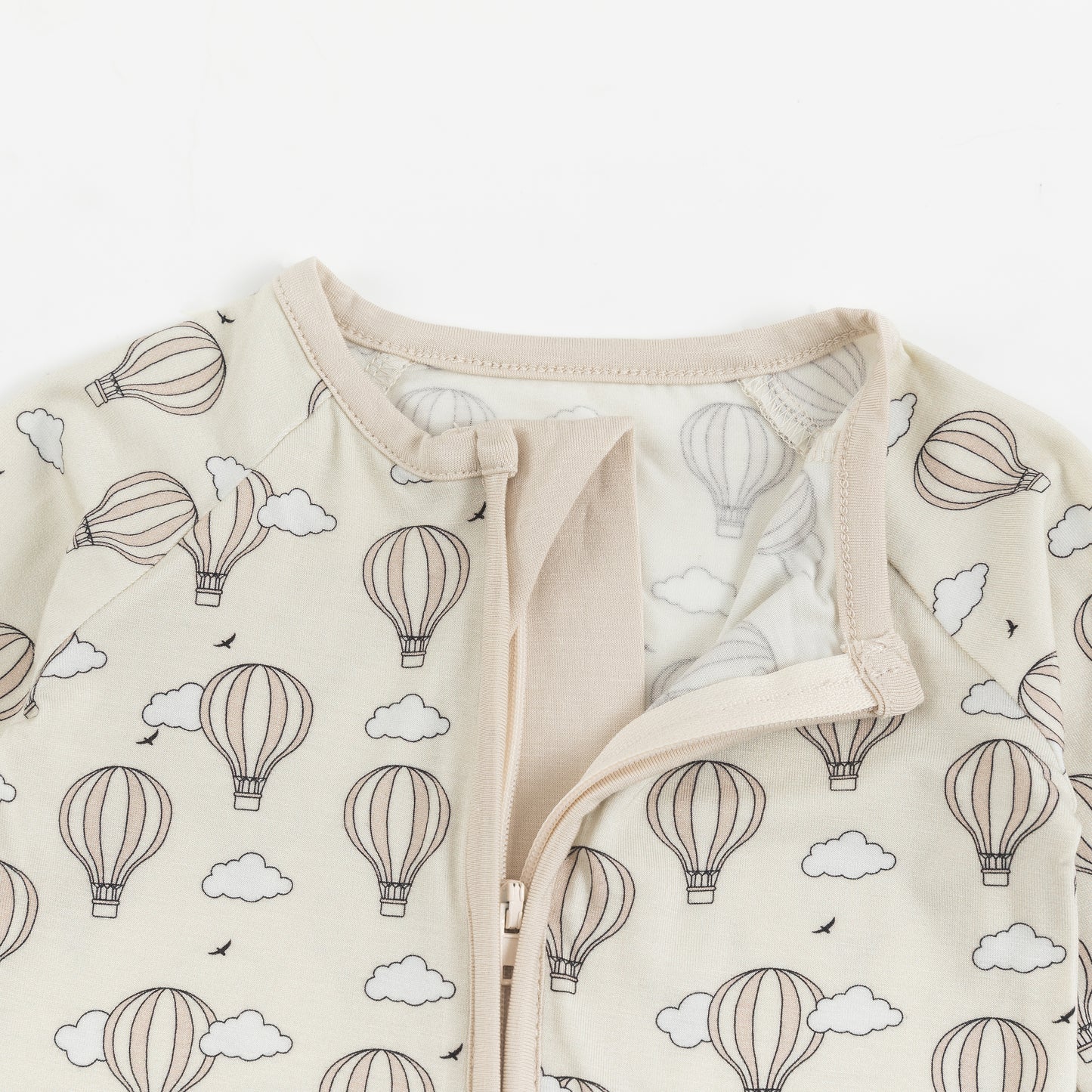 Beige Hot Air Balloons & Clouds Baby Zip-Up Romper