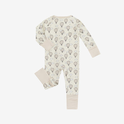 Beige Hot Air Balloons & Clouds Baby Zip-Up Romper