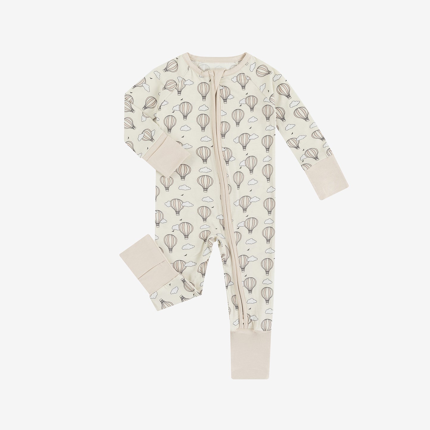 Beige Hot Air Balloons & Clouds Baby Zip-Up Romper