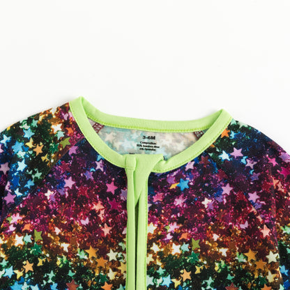 Sparkling Star Print Baby Bamboo Zipper Romper