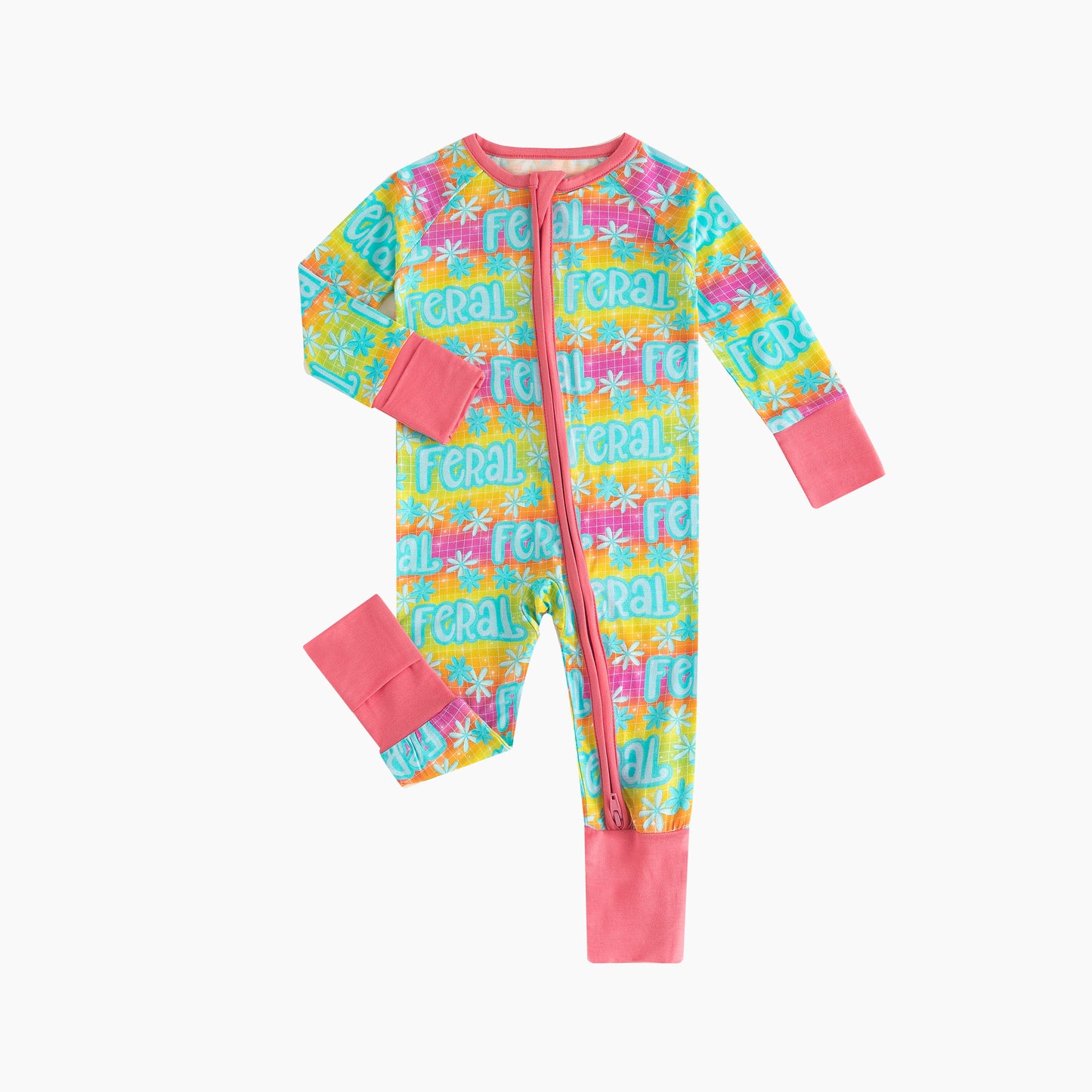 Colorful Letter Print Baby Bamboo Zipper Romper