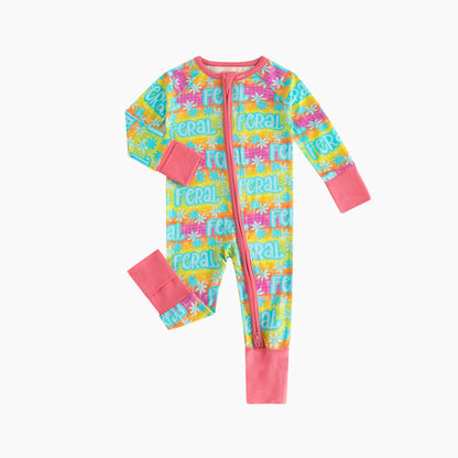 Colorful Letter Print Baby Bamboo Zipper Romper